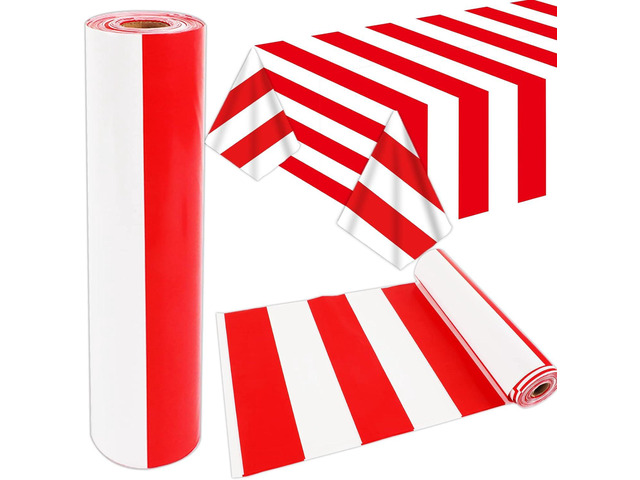 100Ft Long Tablecloth Roll Red and White Striped Tablecloth Carnival Circus Tent Party Supplies Halloween Christmas Plastic Picnic Table Cover for...
