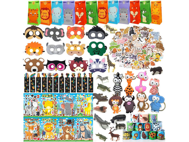 158 pcs Safari Party Favors for 12 kids Jungle Safari Birthday Party Supplies, Wild Animal Goodie Bags,Safari Birthday Decorations Gift Bag...