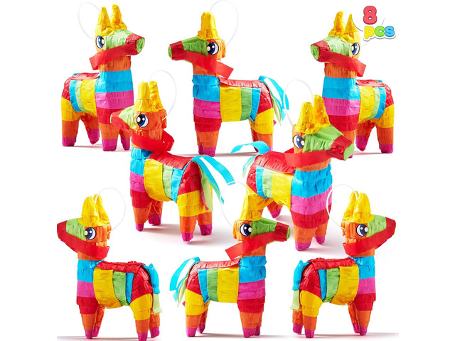 Cinco De Mayo 8 pcs Mini Donkey Pinatas 5.7'x7.5' Rainbow Color for Fun Fiesta Taco Party Supplies, Luau Event Photo Props, Mexican Theme...