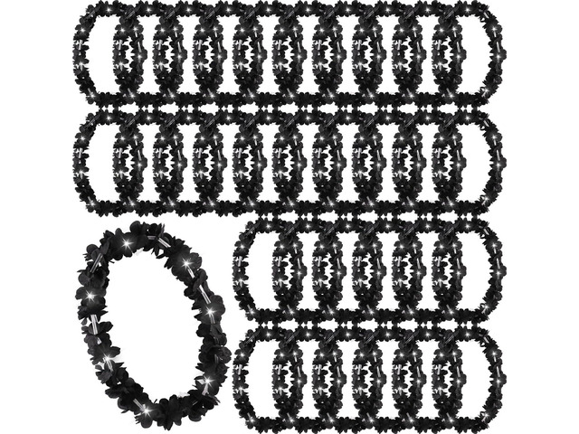 Sherr 24 Pcs LED Leis Light up Wedding Hawaiian Leis Flower Necklace with LED Lights Beach Tropical Carnival Party Wedding Supplies Luau for...