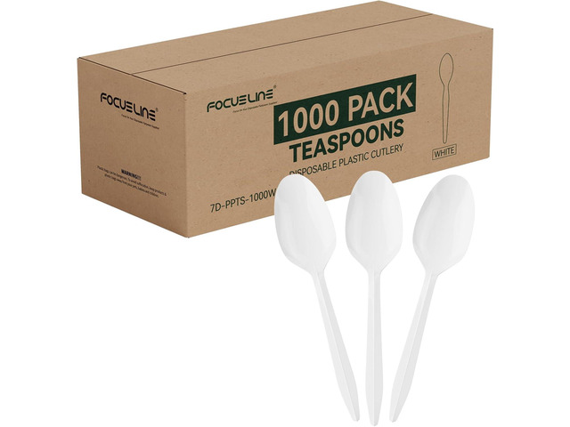FOCUSLINE 1000 Pack Plastic Teaspoons White, Disposable Spoons Bulk, Heat Resistant Disposable Spoons for Take out Restaurants, Family Gatherings,...