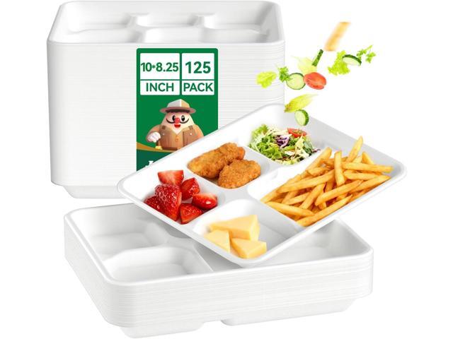 JOLLY CHEF Compostable Compartment Paper Plates 10*8.25*1 [ ] Small Heavy Duty Divided Disposable White Eco-Friendly Biodegradable Food Tray for...