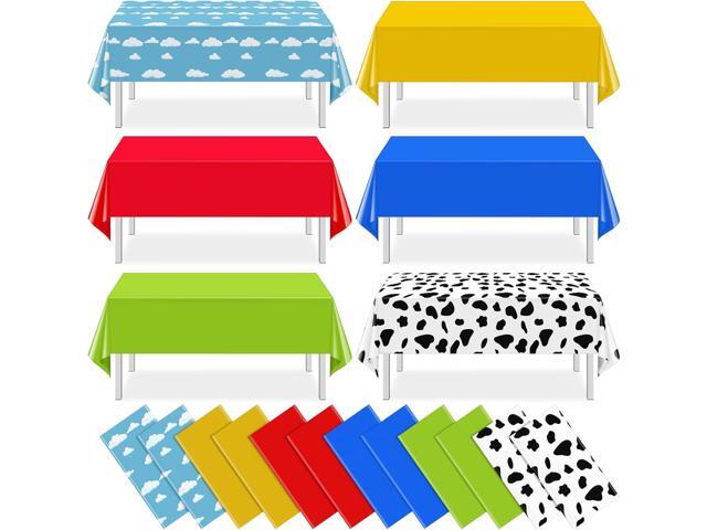 12 Pack Blue Sky and White Cloud Tablecloth Cartoon Story Mix Color Plastic Tablecloth Toy Inspired Disposable Rectangle Table Cover for Baby...