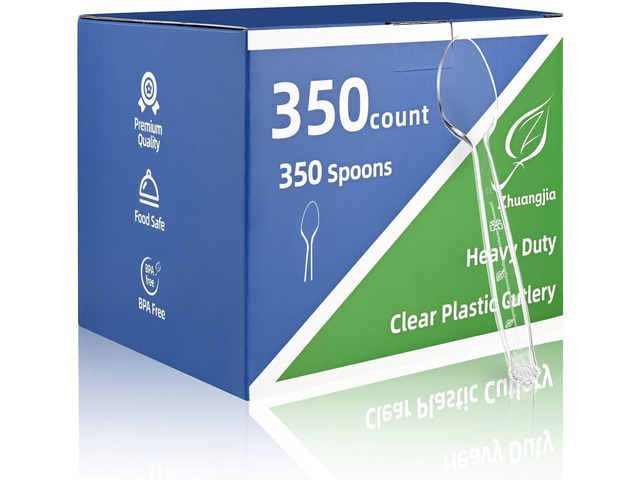 350 Count Clear Plastic Spoons, Extra Heavy Duty Plastic Spoons, Premium Disposable heavy duty spoons Set, BPA-Free Heat Resistant utensils for...
