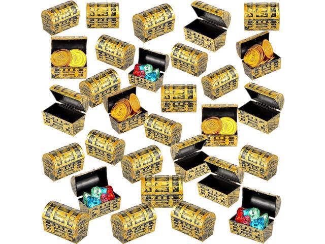 32 Pieces Mini Pirate Treasure Chests 2.3 Inch Plastic Treasure Chests with a Gold Finish Vintage Pirate Jewelry Box for Halloween Birthday...