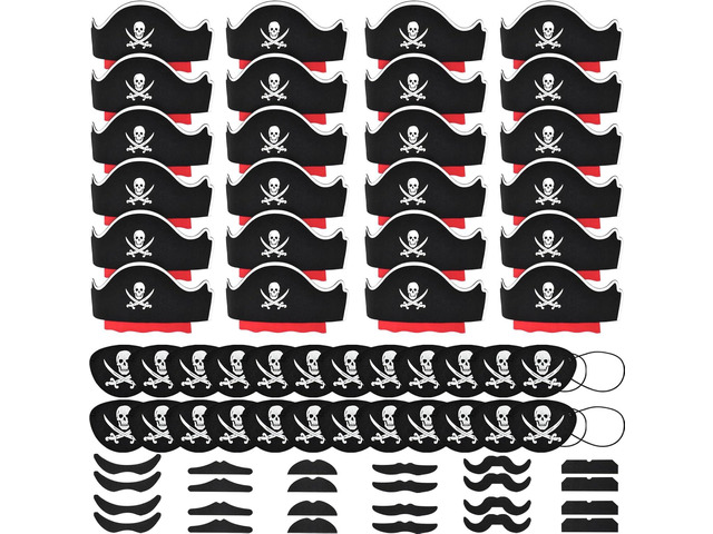 Halatool 72 Pcs Pirate Accessories for Kids Complete Costume Set for 24 Person with Soft Felt Hats, Eye Patches & Mustaches, Perfect for...