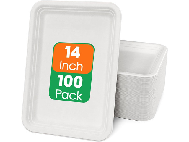ECOLipak 100 Pack 14 Inch Disposable Food Crawfish Trays, Compostable Large Paper Plates, Disposable Thanksgiving Trays for Serving Food, Turkey,...