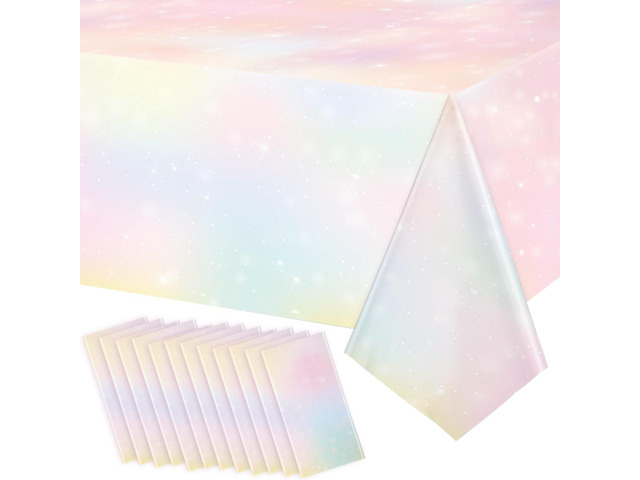 Riakrum Pastel Rainbow Tablecloths Pastel Party Decorations Disposable Rainbow Tablecloth Waterproof Plastic Table Cover Supply for Birthday...