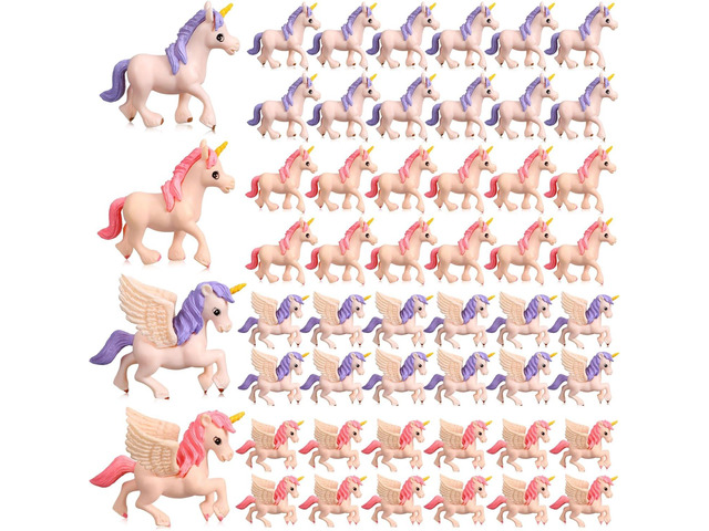 Chunful 48 Pcs Mini Unicorn Figurine Cake Toppers for Birthday Decorations Small Plastic Miniature Flying Horse Figures for Fairy Garden...