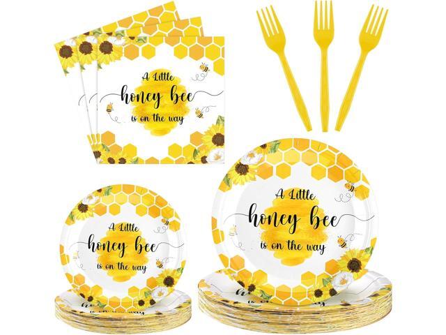 Sunnyray 96 Pieces Baby Shower Plates and Napkins Party Decorations Supplies Baby Shower Party Dessert Plates Napkins Forks for 24 Guests(A Little...