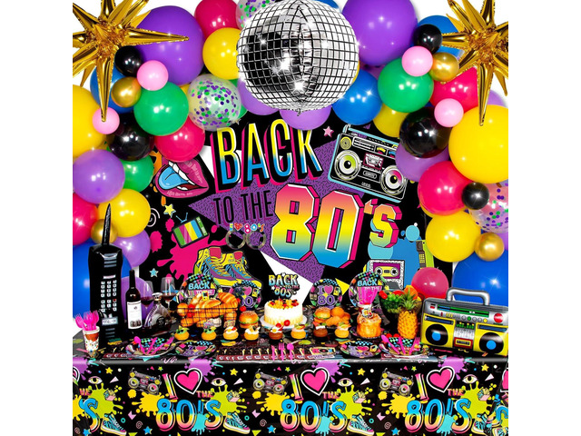 HJINGY 80s Party Decorations, 80s 90s Theme Birthday Party Supplies Includes Inflatable Radio Boombox & Mobile Phone, Back To The 80's Backdrop,...