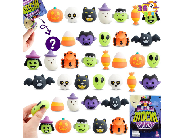 JOYIN 36 Pcs Halloween Mochi Squishy Toy in Blind Bags with 12 Characters for Stress Relief, Halloween Mystery Toy Surprise Bag for Kids Trick or...