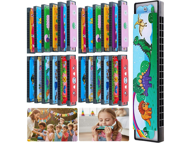 Kids Harmonicas 24 Pack - Party Favors for Boys Girls Age 3-12, Music Toys