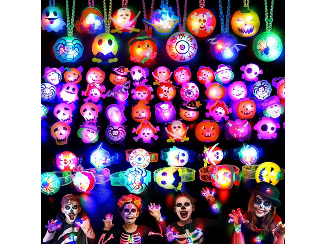 118 PCS Halloween Party Favors Bulk, 80 Rings, 14 Brooches, 12 Necklaces, 12 Bracelets,Halloween Toys for Kids, Glow in the Dark Toys, Bulk...
