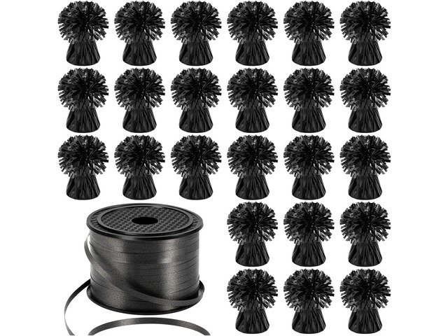 24 PCS Balloon Weights Metallic Anchor, Balloon Holder Heavy Weights with 1 Roll Black Crimped Ribbon for Balloons Table Party Favor Birthday...