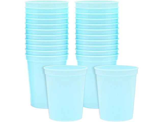 BLUE PANDA Light Blue Plastic Stadium Cups - 16-Ounce, 24 Pack - Blank Reusable Tumblers for Parties & Bachelorette Party Favors