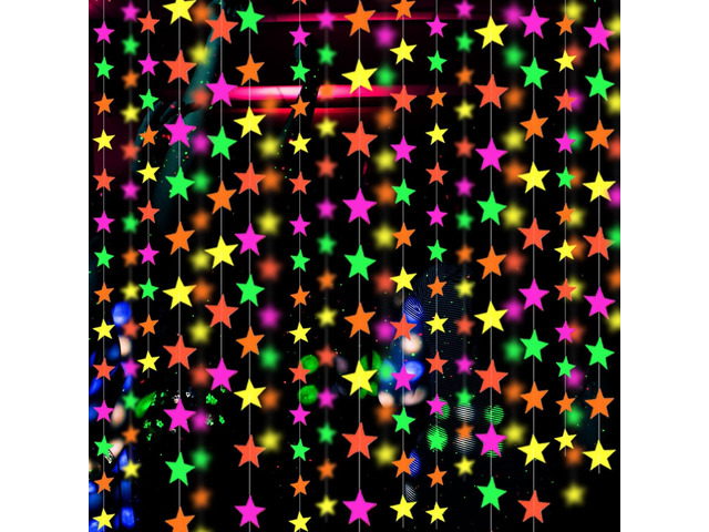 110feet UV Star Paper Neon Garland Streamers Black Light Decorations for Dark Glow Party UV Reactive Party Favors Glow in The Dark Supplies Wedding...