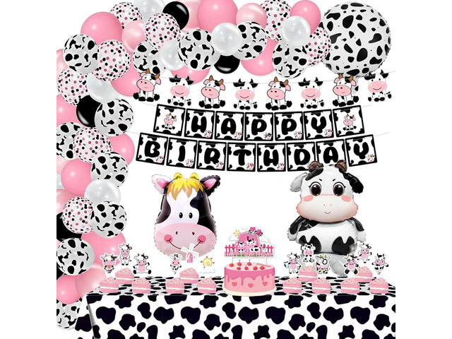 Bluegogo 120PCS Cow Birthday Party Decorations, Cow Print Birthday Decorations Include Pink Cow Balloon Garland Arch Tablecloth Banner Toppers...