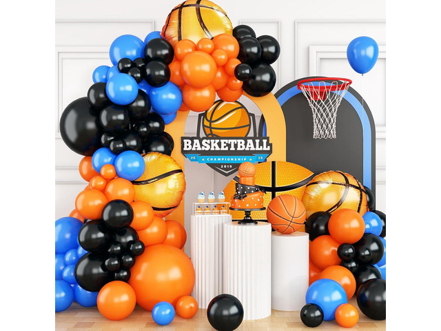Basketball Balloon Arch Garland Kit,Orange Black Blue Balloon Garland with Foil Balloon for Men Teen Kids Birthday Graduation Party...
