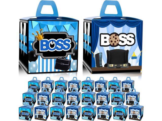 HAPPARTY BOSS Party Favor Gift Boxes 24 PCS,Blue BOSS Boy Goodie Candy Treat Boxe For 1st 2nd Birthday Decorations Supplies