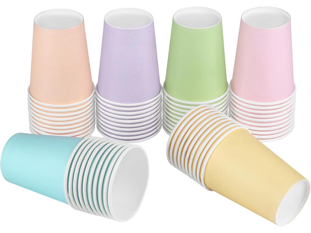 URATOT 60 Pieces 9 Ounce Disposable Paper Cups Pastel Rainbow Party Cups Drinking Cups for Party, DIY and Holiday, 6 Colors