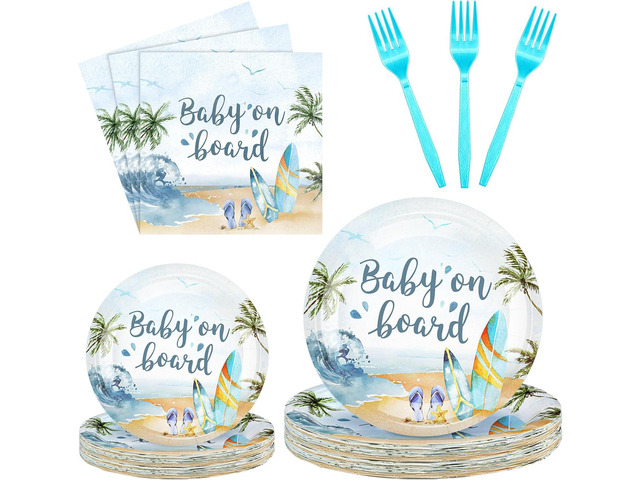Sunnyray 96 Pieces Baby Shower Plates and Napkins Party Decorations Supplies Baby Shower Party Dessert Plates Napkins Forks for 24 Guests(Baby on...