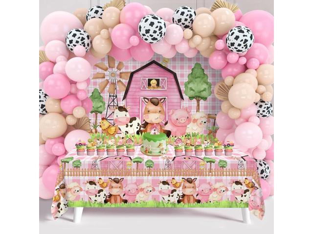 Farm Animal Themed Party Decoration for Girl,Farm Barn Animals Backdrop Banner Farmhouse Animals Decor Party Tablecloth Balloon Arch Garland Kit...
