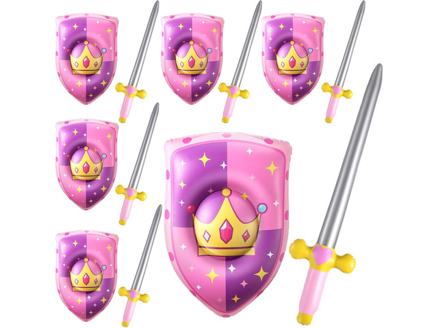 Poen 4 Pcs Inflatable Sword and Shield Knight Party Favors Set Blow up Medieval Sword Shield for Prince Party Favors Decorations Cosplay...