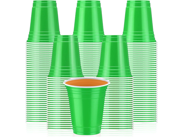 Sabary 100 Pack 12oz Plastic Cups Green Graduation Heavy Duty Drinking Disposable Cups with Lines for Beverage Holiday Camping Barbecues Birthday...