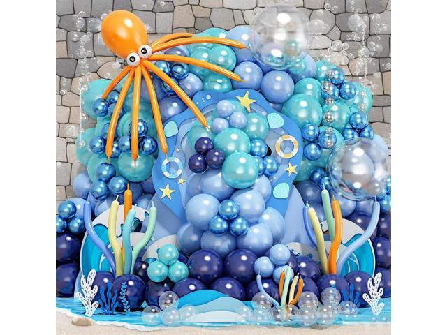 202 PCS Under the Sea Party Decorations Balloons Arch, Teal Blue Balloon Arch Garland Kit, DIY Octopus Clear Balloons Ocean Birthday Party Themed...