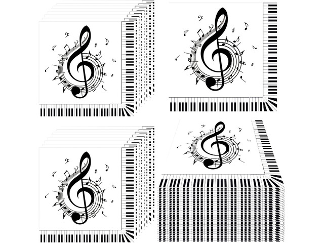 100Pcs Music Note Napkins Notes Party Supplies Disposable Musical Cocktail Luncheon Dinner Napkin for Themed Karaoke Birthday Decorations, Black &...