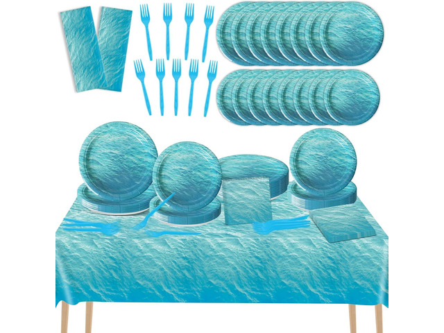 gisgfim 98 Pcs Ocean Sea Party Supplies Under the Sea Paper Plates Underwater Tablecloth Ocean Theme Party Decorations for Adults Birthday...