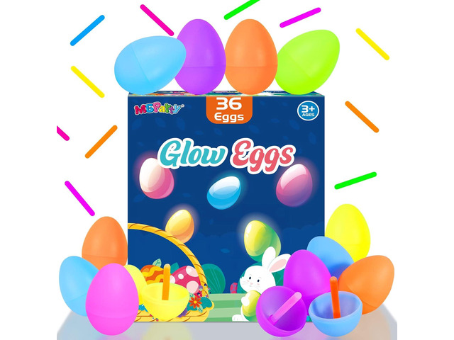 MGparty Glow in The Dark Easter Egg Hunt Set - 36 Fillable Plastic Eggs with 72 Mini Glow Sticks for Kids - Easter Basket Stuffers, Party Favors,...