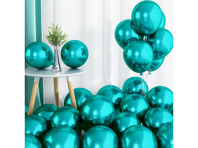 Metallic Teal Balloons, 50 PCS Double Stuffed Chrome Turquoise Balloons, Shiny Thick Dark Teal Blue Balloon Latex Helium Balloon for Christmas...