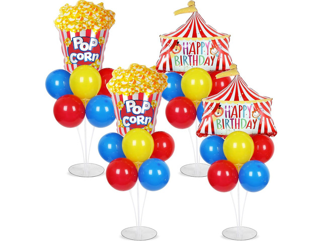 4 Sets Carnival Circus Party Balloons Stand Kit with Circus Tent Popcorn Foil Balloons Plim Theme Party Ball Balloon Centerpiece for Tables for...