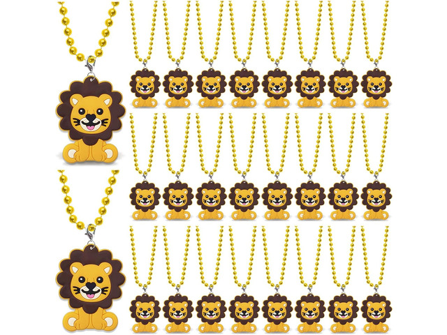 CiciBear 24 Pack Lion Necklace Party Favors with Mardi Gras Beads for Safari Jungle Animals Wild ONE Party Favors, Home Decorations, Festivals,...