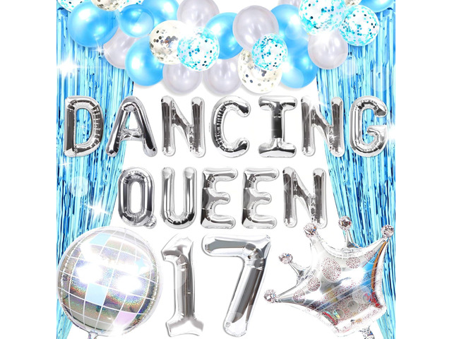37 PCS Dancing Queen 17 Balloons Dancing Queen Mamma Mia Party Decorations 17 Birthday Party Decoration Sliver Blue 17 Birthday Decoration Mamma...