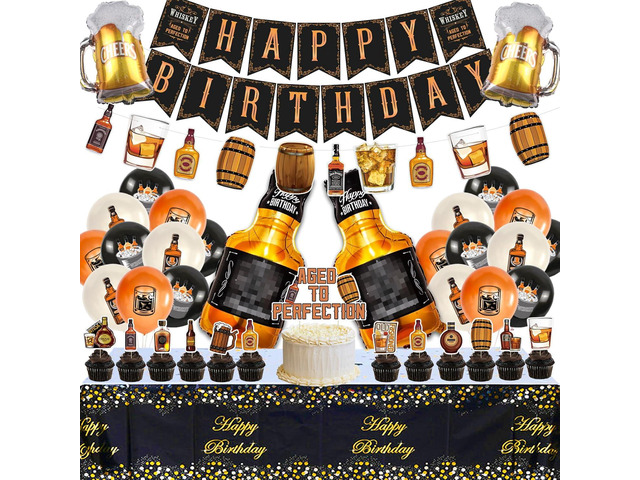 Whiskey Birthday Party Decorations for Men Aged to Perfection Party Supplies Include Birthday Banner Whiskey Garland Tablecloth Cake Toppers Foil...