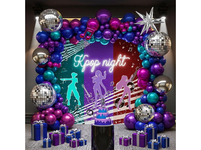 Metallic colorful Balloon garland kit 135Pcs with Chrome purple pink blue teal Disco ball balloons for Kpop music decorations 80s Disco Birthday...