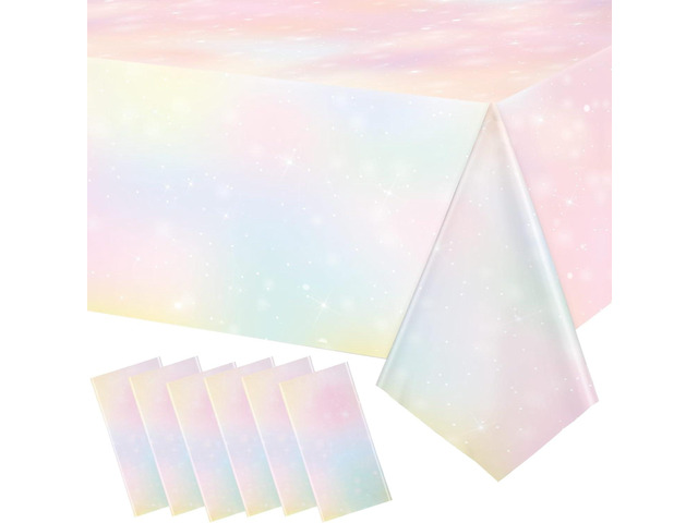 Riakrum Pastel Rainbow Tablecloths Pastel Party Decorations Disposable Rainbow Tablecloth Waterproof Plastic Table Cover Supply for Birthday...