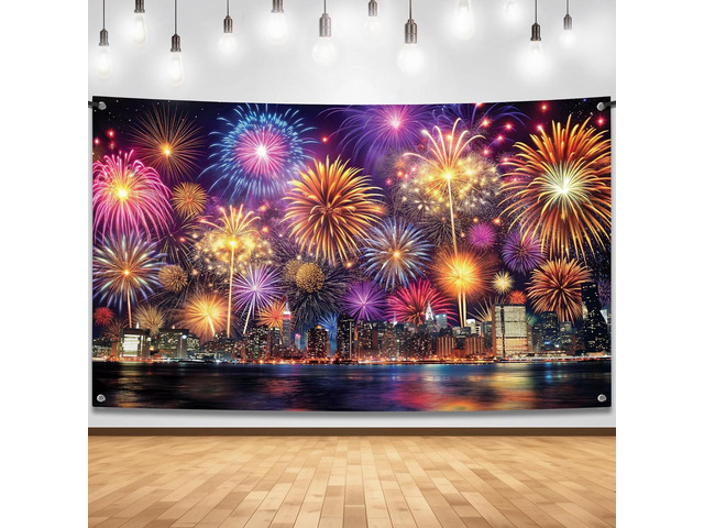 KatchOn, Xtralarge Happy New Year Banner - 72x44 Inch Fireworks Happy New Year 2026 Banner for New Years Decorations 2026 NYE Backdrop for New...