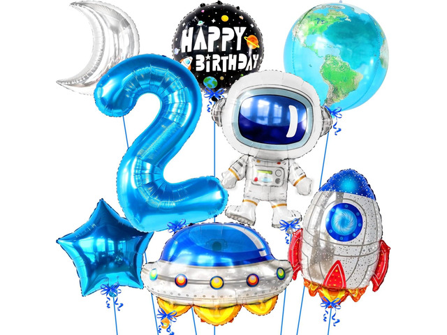 KatchOn Big Two The Moon Balloons - Pack of 8 Space Birthday Decorations for Boys 2nd Birthday Party Supplies