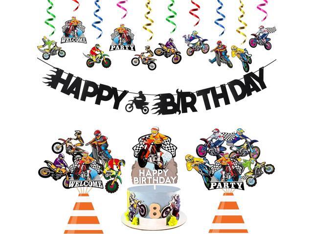 ANGOLIO 42Pcs Motocross Party Decorations Kits - Dirt Bike Happy Birthday Decorations with Banners Cupcake Toppers Hanging Swirls, Welcome Birthday...