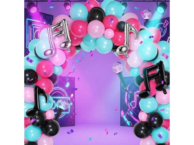 Sumind 144 Pieces Music Balloons Birthday Garland Kit Music Sign Foil 5 Inch 10 Inch Rose Red Black Blue Pink for Sock Hop Party, 1950s Party, K...