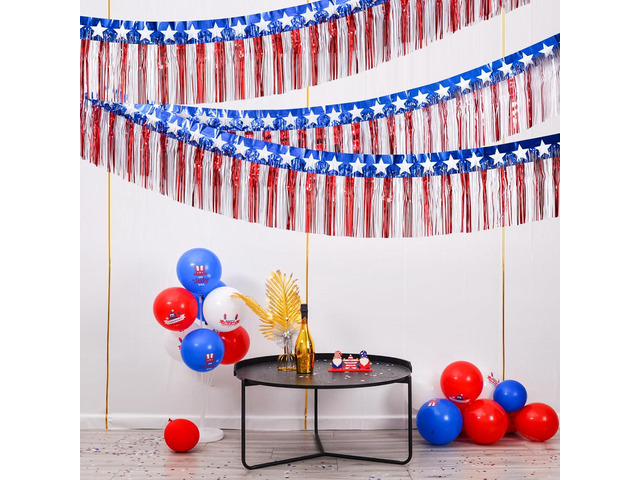Mega-L 4th of July Decorations 2 Pack 40 Feet Foil Fringe Garland Tinsel Streamers, Red White and Blue Star Metallic Hanging Backdrop Banner Table...