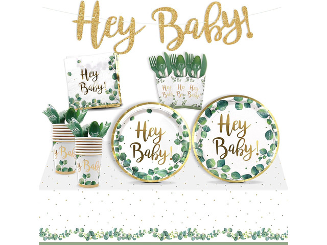 Nefelibata 162PCS Sage Green Baby Shower Decorations - Serves 20 Guests Neutral Birthday Decorations Include Banner Plates Cups Napkins Banner...