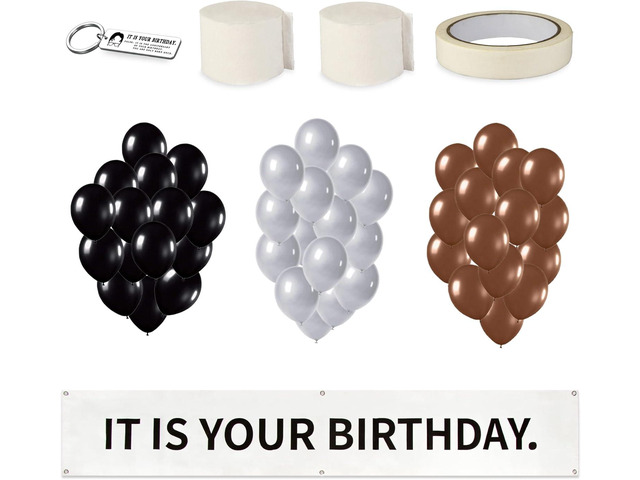 50 PCS It Is Your Birthday Banner Set, The Office Merchandise Vinyl Banner with Metal Hanging Grommets, Balloons, Paper Streamer and Tape for...