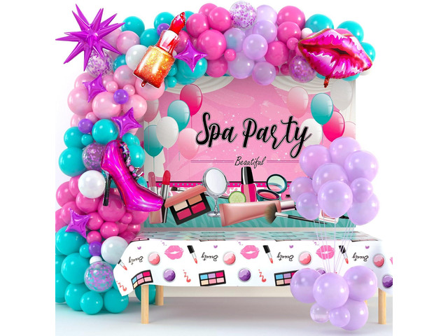 127 PCS Spa Party Supplies for Girls Makeup Birthday Decorations with Balloons Garland, Lipstick Kiss High Heels Foil Balloons, Backdrop,...