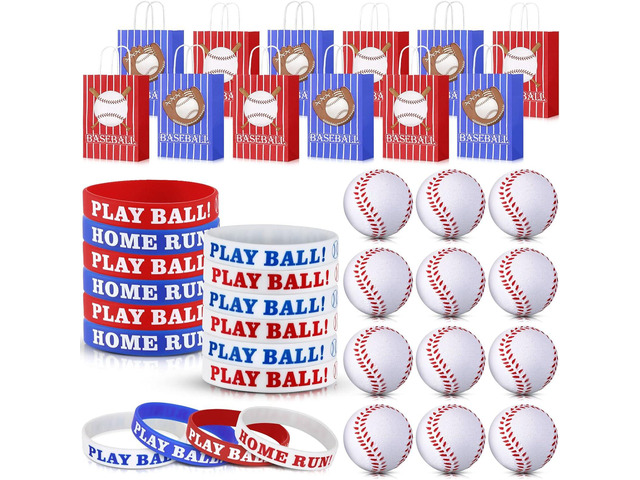 MTLEE Baseball Party Favors Set Includes Themed Paper Goodies Bags Gift, Silicone Bracelets, Mini Foam Baseball for Team Birthday Party Supplies