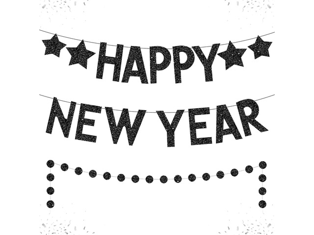 Katchon, Glitter Happy New Year Banner - 10 Feet No DIY 2 Strings New Years Banner for New Years Decorations 2026 Black Happy New Year Eve...